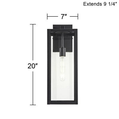  John Timberland Titan Modern Outdoor Wall Light Fixtures Set Of 2 Mystic Black Rectangular Frame 20" Clear Glass For Post Exterior Barn