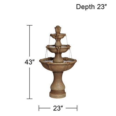  John Timberland Arosco Rustic 3 Tier Basin Outdoor Floor Water Fountain With LED Light 43" For Yard Garden Patio Home Deck Porch Exterior Balcony Roof