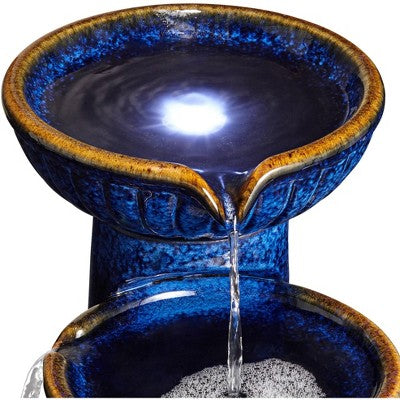  John Timberland Modern Outdoor Floor Water Fountain With Light LED 26 3/4" High Cascading Bowls For Yard Garden Patio Deck