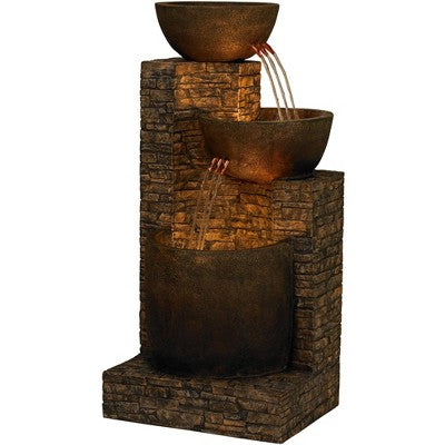  John Timberland Outdoor Floor Water Fountain Three Bowl Floor Cascade 35" For Yard Garden Lawn