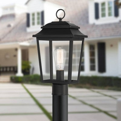 John Timberland Bellis Verde 16" High Traditional Outdoor Post Mount Light Fixture Pole Porch Waterproof Textured Black Metal Clear Glass Shade