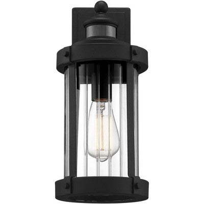  John Timberland Stan Industrial Outdoor Wall Light Fixtures Set Of 2 Textured Black Motion Sensor 15" Clear Glass For Exterior Barn