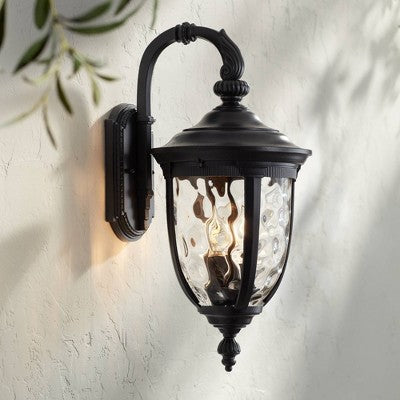  John Timberland Bellagio Vintage Rustic Outdoor Wall Light Fixture Textured Black Downbridge 20 1/2" Clear Hammered Glass For Post Exterior Barn Deck