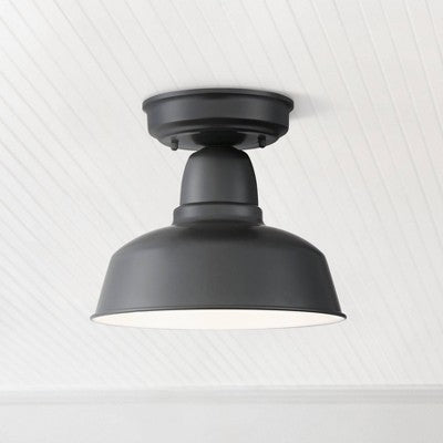  John Timberland Urban Barn Rustic Farmhouse Semi Flush Mount Outdoor Ceiling Light Black Metal 10 1/4" For Post Exterior Barn Deck House Porch Yard