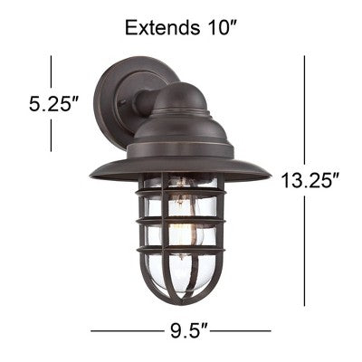  John Timberland Marlowe Industrial Outdoor Wall Light Fixture Galvanized Hooded Cage 13 1/4" Clear Glass For Post Exterior Barn Deck House Porch Yard