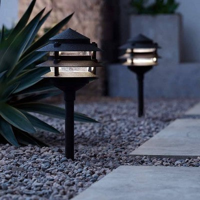  John Timberland Three-Tier Pagoda 11" High Black Modern LED Landscape Path Light
