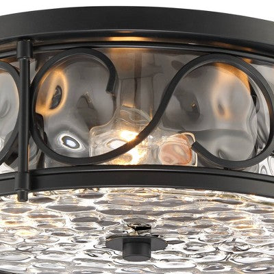  John Timberland Paseo Rustic Industrial Flush Mount Outdoor Ceiling Light Matte Black 6 1/4" Clear Hammered Glass Damp Rated For Post Exterior Barn