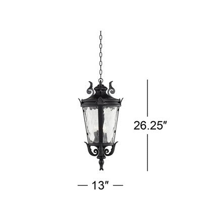  John Timberland Casa Marseille Rustic Outdoor Hanging Light Black Scroll 26 1/4" Clear Water Glass Damp Rated For Post Exterior Barn Deck House Porch