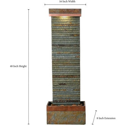  Stave 48" High Large Rustic Indoor Outdoor Decor Copper And Slate Stone Floor Fountain With Light LED Waterfall Outside Garden Patio
