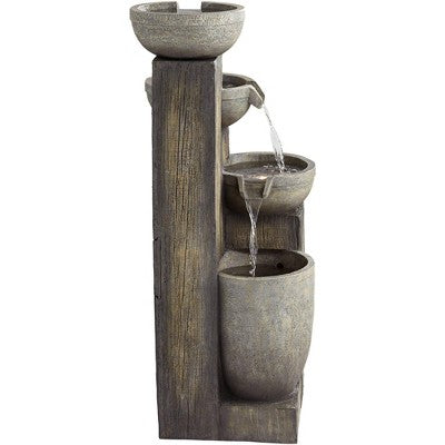  John Timberland Four Tier Rustic Cascading Outdoor Floor Water Fountain With LED Light 40 1/2" For Yard Garden Patio Home Deck Porch House Roof
