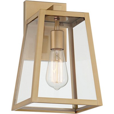  John Timberland Arrington Modern Outdoor Wall Light Fixtures Set Of 2 Soft Gold Metal 13" Clear Glass For Post Exterior Barn Deck House Porch Yard