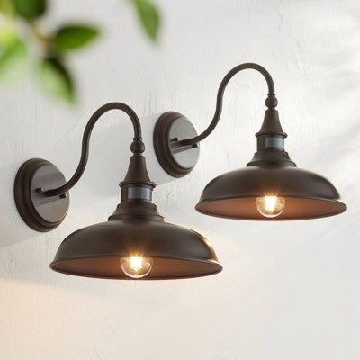  John Timberland Gough Rustic Farmhouse Outdoor Barn Light Fixtures Set Of 2 Bronze Dusk To Dawn Motion Sensor Dark Sky 12 1/2" For Post Exterior Deck