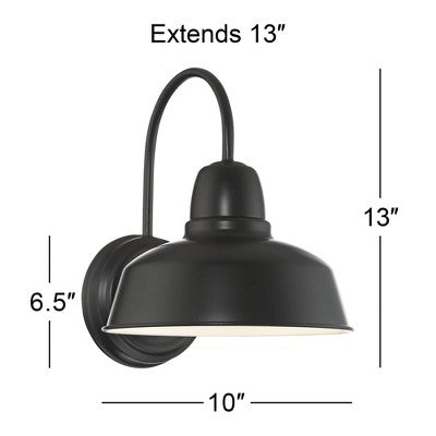  John Timberland Urban Barn Rustic Industrial Farmhouse Outdoor Wall Light Fixtures Set Of 2 Black Metal Gooseneck Arms Downlight 13" Post