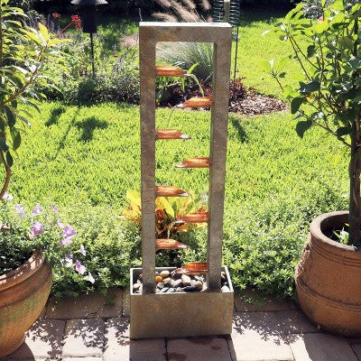  Zigzag Zen 47 3/4" High Large Modern Outdoor Decor Slate And Copper Floor Fountain Cascading Outside Garden Patio Yard Backyard