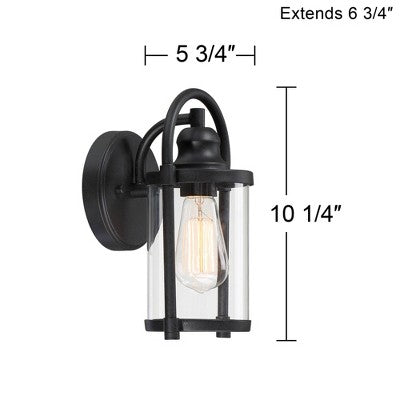  John Timberland Rustic Farmhouse Outdoor Wall Light Fixtures Set Of 2 Black 10 1/4" Clear Glass For Exterior Barn Deck House Porch Yard Patio Outside