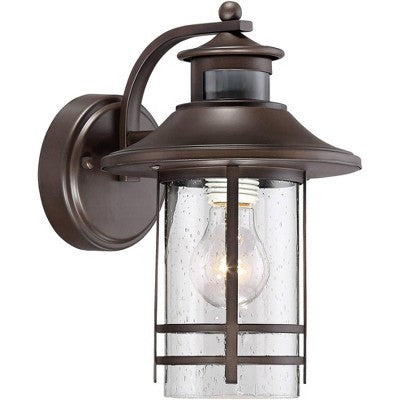  John Timberland Habitat Rustic Industrial Outdoor Wall Light Fixtures Set Of 2 Bronze Dusk To Dawn Motion Sensor 11 1/4" Seedy Glass For Exterior