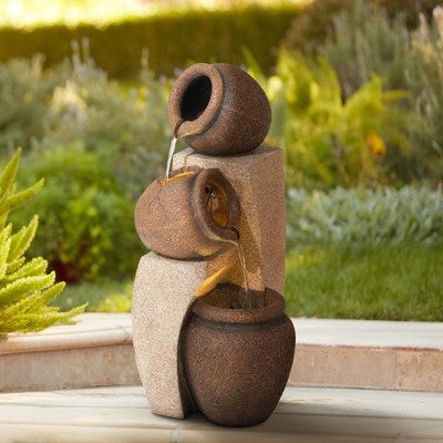  John Timberland Tipping Jugs Rustic Cascading Outdoor Floor Water Fountain With LED Light 30" For Yard Garden Patio Home Deck Porch House Roof