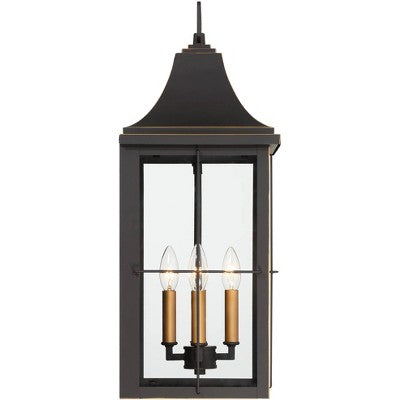  John Timberland Sunderland Rustic Mission Outdoor Wall Light Fixture Black Gold 24 3/4" Clear Glass For Post Exterior Barn Deck House Porch Yard Patio