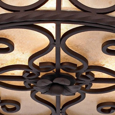  John Timberland Natural Mica Rustic Ceiling Light Semi Flush Mount Fixture 15" Wide Deep Walnut Scroll 3-Light Drum Shade For Bedroom Living Room Home