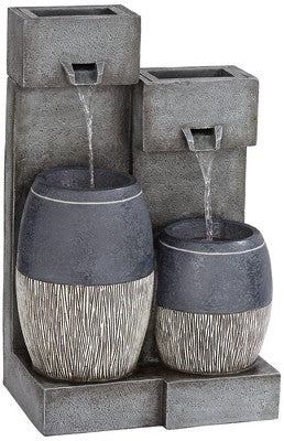  John Timberland Mendit Rustic Cascading 2-Jar Outdoor Wall Floor Water Fountain With LED Light 29" For Yard Garden Patio Home Deck Lawn