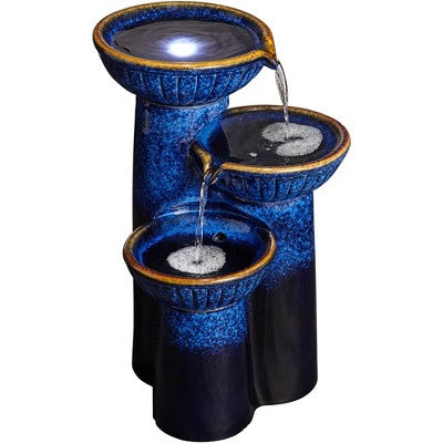  John Timberland Modern Outdoor Floor Water Fountain With Light LED 26 3/4" High Cascading Bowls For Yard Garden Patio Deck