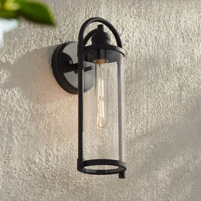  John Timberland Avani 15 1/2" High Modern Outdoor Wall Light Fixture Mount Porch House Exterior Edison Bulb Weatherproof Black Metal Clear Glass Shade