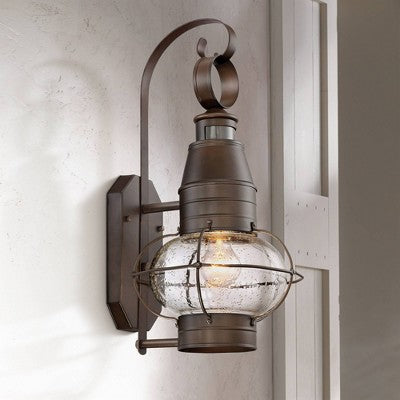  John Timberland Galt Rustic Outdoor Wall Light Fixture Oil Rubbed Bronze Motion Sensor Dusk To Dawn 19 3/4" Clear Seedy Glass For Post Exterior Barn
