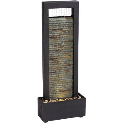  Stave 48" High Large Modern Indoor Outdoor Decor Cream Slate Stone Floor Fountain With Light LED Waterfall Outside Garden Patio Yard