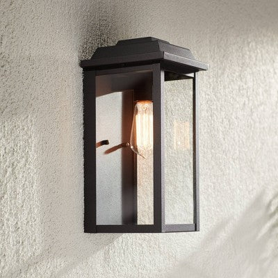  John Timberland Eastcrest Modern Outdoor Wall Light Fixtures Set Of 2 Textured Black Metal 14" Clear Glass For Post Exterior Barn Deck House