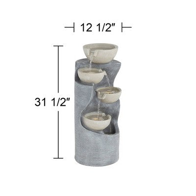  Tarin Four Bowl 31 1/2" High Large Modern Indoor Outdoor Decor Faux Stone Floor Fountain With Light LED Cascading Outside Garden