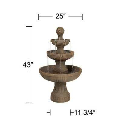  John Timberland Ravenna Rustic 3 Tier Weathered Stone Cascading Outdoor Floor Water Fountain 43" For Yard Garden Patio Home Deck Porch House Exterior
