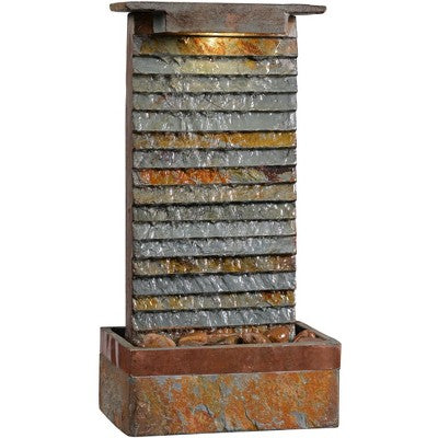  Stave 19" High Small Rustic Zen Indoor Outdoor Decor Slate Stone Tabletop Fountain With Light LED Waterfall Outside Garden Patio
