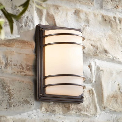 John Timberland Habitat Modern Outdoor Wall Light Fixture Rubbed Bronze 11" Opal Glass Shade For Post Exterior Barn Deck House Porch Yard Posts Patio