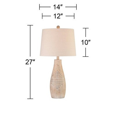  John Timberland Southwest Rustic Table Lamp 27" Tall Faux Light Wood Oatmeal Fabric Drum Shade For Living Room Bedroom Bedside Nightstand