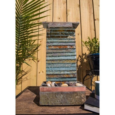  Stave 19" High Small Rustic Zen Indoor Outdoor Decor Slate Stone Tabletop Fountain With Light LED Waterfall Outside Garden Patio