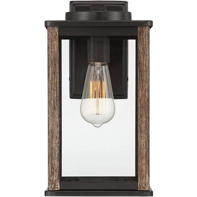  John Timberland Wordsworth Field Rustic Farmhouse Outdoor Wall Light Fixture Dark Bronze Wood Grain 14 1/4" Clear Glass Panels For Post Exterior Deck