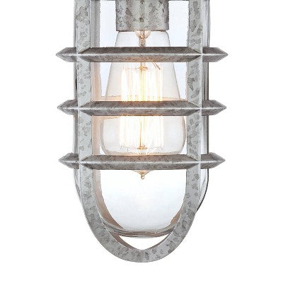  John Timberland Marlowe Industrial Outdoor Wall Lights Set Of 2 Galvanized Steel Cage Frame 13 1/4" Clear Glass For Post Exterior Barn Deck House Yard