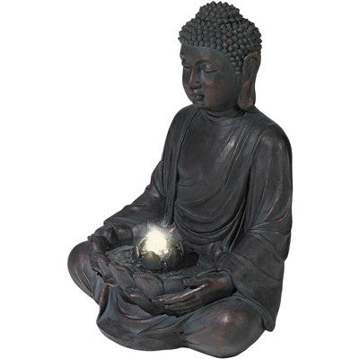  John Timberland Meditating Buddha Zen Bubbler Outdoor Water Fountain With LED Light 24" For Yard Garden Patio Home Deck Porch House Meditation Decor