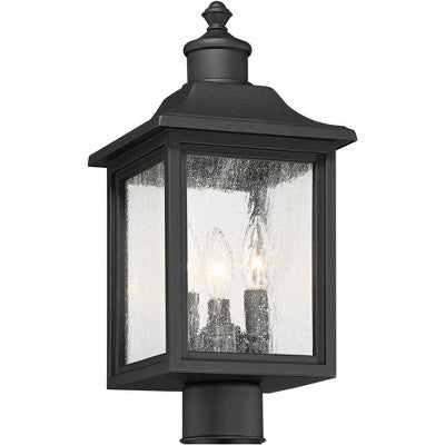  John Timberland Moray Bay 17" High Mission Outdoor Post Light Fixture Pole Porch House With Pier Mount Adapter 3-Light Black Metal Seeded Glass Shade
