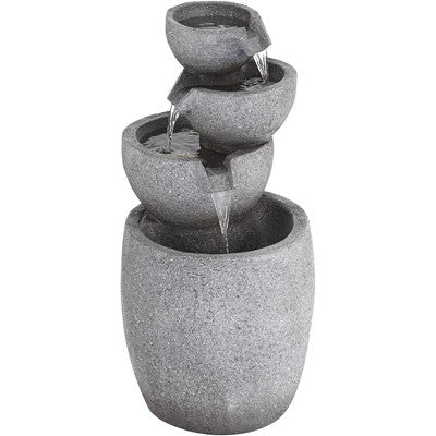  Four Bowls 32" High Large Zen Modern Indoor Outdoor Decor Gray Faux Stone Floor Fountain With Light LED Cascading Outside Garden