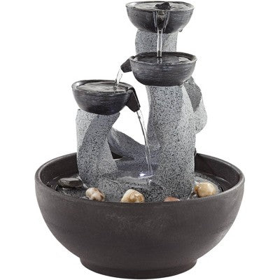  John Timberland Three Twist Column Modern Zen Cascading Bowls Indoor Tabletop Water Fountain With LED Light 11" For Table Office Desk Home Bedroom