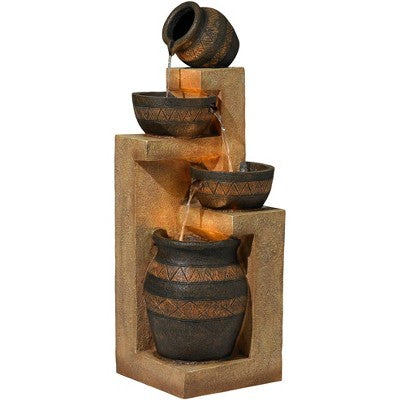 John Timberland Stoneware Bowl And Jar Rustic Cascading Outdoor Floor Water Fountain With LED Light 46" For Yard Garden Patio Home Deck Porch Exterior
