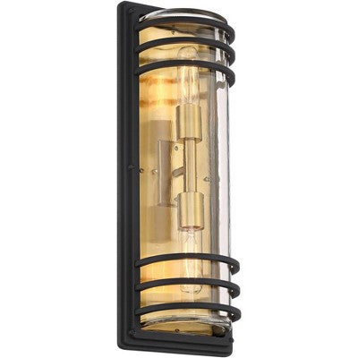  John Timberland Habitat Modern Outdoor Wall Light Fixture Black Brass Metal 21" Clear Glass For Post Exterior Barn Deck House Porch Yard Posts Patio