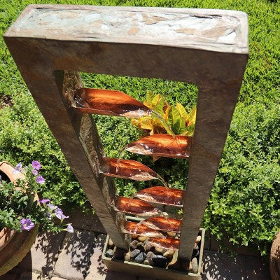  Zigzag Zen 47 3/4" High Large Modern Outdoor Decor Slate And Copper Floor Fountain Cascading Outside Garden Patio Yard Backyard