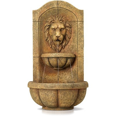  Royal Lion Head 29 1/2" High Large Italian Indoor Outdoor Decor Faux Stone Wall Fountain With Light LED Outside Garden Patio
