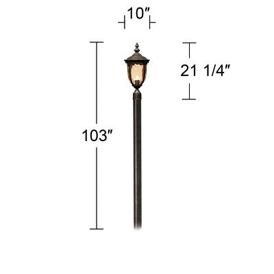  John Timberland Bellagio Rustic Outdoor Post Light Veranda Bronze With Pole 103" Champagne Glass For Exterior Barn Deck House Porch Yard Patio Outside