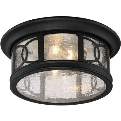  John Timberland Flush Mount Outdoor Ceiling Light Fixture Black 12" Seedy Glass For Exterior House Porch