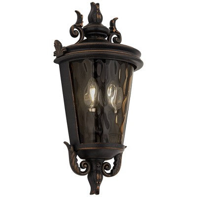  John Timberland Casa Marseille Rustic Outdoor Wall Light Fixture Veranda Bronze Scroll 17" Champagne Hammered Glass For Post Exterior Barn Deck House