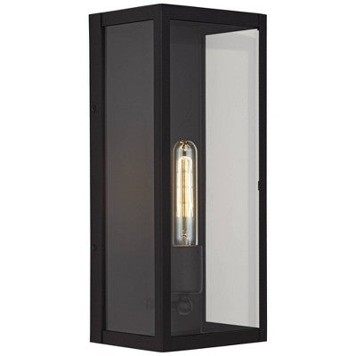  John Timberland Cornell Modern Outdoor Wall Light Fixtures Set Of 2 Sand Black 16" Clear Glass Panels For Post Exterior Barn Deck House