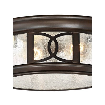  John Timberland Modern Flush Mount Outdoor Ceiling Light Fixture Mission Oil Rubbed Bronze Drum 12" Seedy Glass Damp Rated For Porch Patio